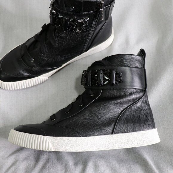 Karl Lagerfeld Hi Top Leather Sneakers Mens 10 Zip Up Black FLASH SALE - Picture 8 of 16